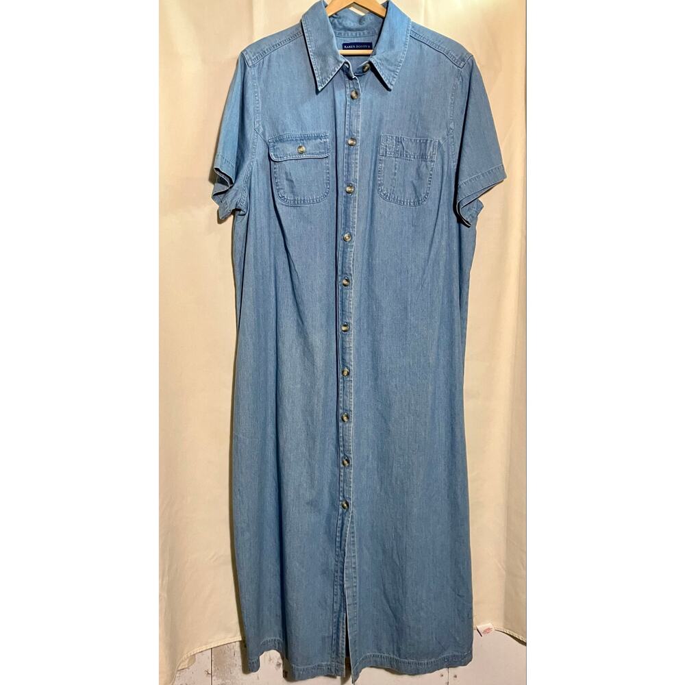 Karen Scott Button-Down Denim Midi Shirt Dress